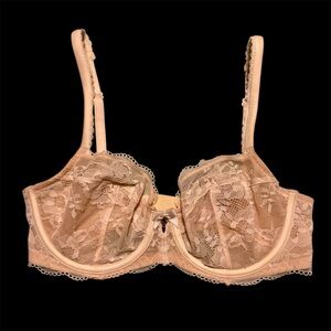 Victoria's Secret Lace Unlined Demi Underwire Bra - White & Cream/Tan Size 32DD